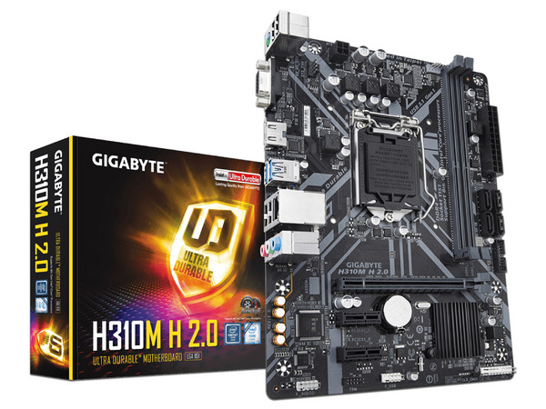 T. Madre Gigabyte H310M H 2.0, Chipset Intel H310,
Soporta: Core 8va y 9na. Gen., Socket 1151,
Memoria: DDR4 2666/2400/2133 MHz, 32GB Max,
Integrado: Audio HD, Red,
USB 3.0, SATA 3.0,
Micro-ATX, Ptos: 1xPCIEx16, 2xPCIEx1.