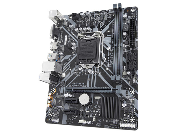 T. Madre Gigabyte H310M H 2.0, Chipset Intel H310,
Soporta: Core 8va y 9na. Gen., Socket 1151,
Memoria: DDR4 2666/2400/2133 MHz, 32GB Max,
Integrado: Audio HD, Red,
USB 3.0, SATA 3.0,
Micro-ATX, Ptos: 1xPCIEx16, 2xPCIEx1.