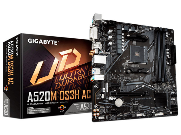 T. Madre Gigabyte A520M Wi-Fi, Chipset AMD A520,
Soporta: AMD Ryzen 3ra, 4ta y 5ta Generación, Socket AM4,
Memoria: DDR4 4600(O.C.)/3600(OC)/2133 MHz, 128GB Máx,
Integrado: Audio HD, Red y SATA 3.0, M.2,
Micro-ATX, Ptos: 2xPCIEx1, 1xPCIEx16 3.0