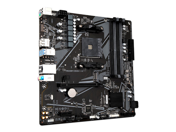 T. Madre Gigabyte A520M DS3H V2, Chipset AMD A520,
Soporta: AMD Ryzen 3ra, 4ta y 5ta Generación, Socket AM4,
Memoria: DDR4 4733/3600/2133 MHz, 128GB Max,
Integrado: Audio HD, Red, USB 3.0, SATA 3.0, M.2
Micro-ATX, Ptos: 1xPCIE3.0x16, 1xPCIE3.0x1.
