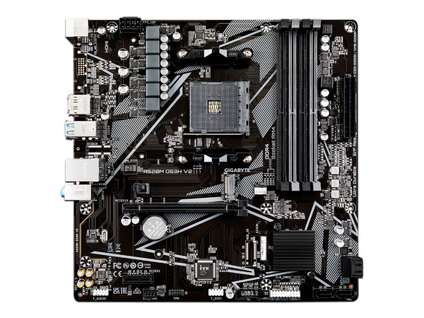 T. Madre Gigabyte A520M DS3H V2, Chipset AMD A520,
Soporta: AMD Ryzen 3ra, 4ta y 5ta Generación, Socket AM4,
Memoria: DDR4 4733/3600/2133 MHz, 128GB Max,
Integrado: Audio HD, Red, USB 3.0, SATA 3.0, M.2
Micro-ATX, Ptos: 1xPCIE3.0x16, 1xPCIE3.0x1.