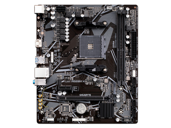 T. Madre Gigabyte A520M-K,
Chipset AMD A520,
Segmento: Básico,
Soporta: AMD Ryzen 3ra, 4ta y 5ta Generación, Socket AM4
RAM: DDR4 5100/3866/2133 MHz, 64GB Max,
Integrado: Audio HD, Red, USB 3.0,
SATA 3.0, M.2,
Micro-ATX, Ptos: PCIE 3.0 x16