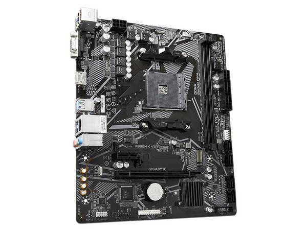 T. Madre GIGABYTE A520M K V2, Chipset AMD A520,
 Soporta: AMD Ryzen 3ra, 4ta y 5ta Generación, Socket AM4,
Memoria: DDR4 5100/3200/2133 MHz, 64GB Max,
Integrado: Audio HD, Red,
USB 3.2 y SATA 3.0, M.2,
Micro-ATX, Ptos: 1xPCIEx16, 1 x PCIE x 1 (Caja 