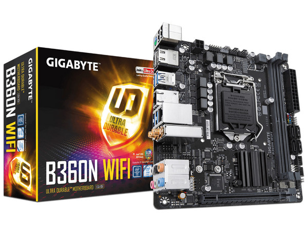 T. Madre Gigabyte B360N WIFI, Chipset Intel B360,
Soporta: Intel Core i7 / i5 / i3 de 8va Gen., Socket 1151,
Memoria: DDR4 2666/2400/2133 MHz, 32GB Max,
Integrado: Audio HD, Red,
USB 3.1 y SATA 3.0,
Mini-ITX, Ptos: 1xPCIEx16.