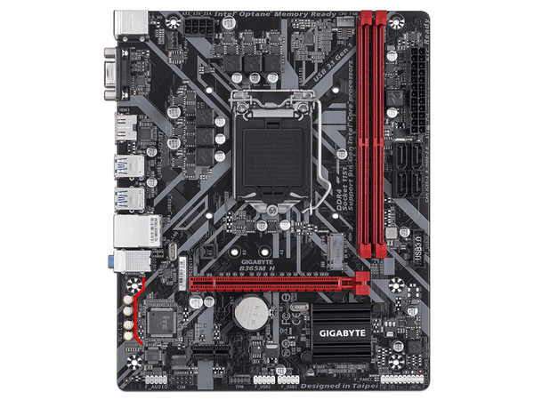 T. Madre Gigabyte B365M H, ChipSet Intel B365.
Soporta: Intel Core i9 / i7 / i5 / i3 Pentium / Celeron de 9na y 8va Generación.,
Memoria: DDR4 2666 / 2400 / 2133 MHz, 32GB Max,
Integrado: Audio HD, Red,
Micro ATX, Ptos: 1xPCIEx16, 1xPCIEx1.