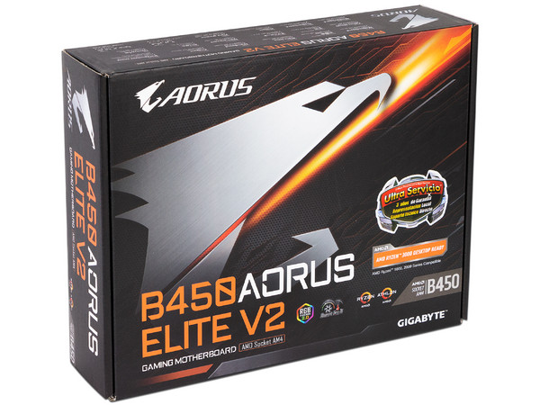T. Madre GIGABYTE B450 AORUS ELITE V2, Chipset B450,
Soporta: AMD Ryzen 3ra, 4ta y 5ta Generación, Socket AM4,
Memoria DDR4 3600/2933/2133 MHz, 128GB Máx,
Integrado: Audio HD, Red, USB 3.0,
SATA 3.0, M.2,
ATX, Ptos: 1xPCIEx16, 1xPCIEx4, 2xPCIEx1.