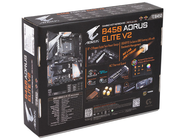 T. Madre GIGABYTE B450 AORUS ELITE V2, Chipset B450,
Soporta: AMD Ryzen 3ra, 4ta y 5ta Generación, Socket AM4,
Memoria DDR4 3600/2933/2133 MHz, 128GB Máx,
Integrado: Audio HD, Red, USB 3.0,
SATA 3.0, M.2,
ATX, Ptos: 1xPCIEx16, 1xPCIEx4, 2xPCIEx1.