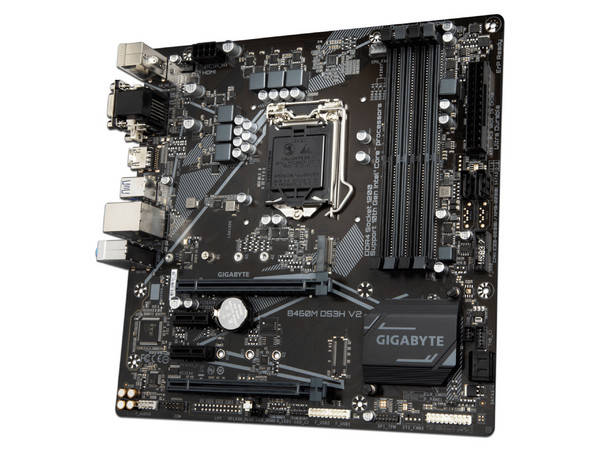T. Madre GIGABYTE B460M DS3H V2, Soporta: Core i7 / i5 / i3 de 10ma gen, Socket 1200, Memoria: DDR4 2933 / 2400 / 2133 MHz, 128GB Max, Integrado: Audio HD, Red, USB 3.0 y SATA 3.0, Micro-ATX, Ptos: 1xPCIEx16, 1xPCIEx4.