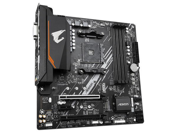 T. Madre GIGABYTE B550M AORUS ELITE, Chipset AMD B550,
Soporta: AMD Ryzen 3ra, 4ta y 5ta Generación, Socket AM4,
Memoria: DDR4 4733/3333/2133 MHz, 128GB Max,
Integrado: Audio HD, Red, USB 3.2,
SATA 3.0, M.2,
Micro-ATX, Ptos: 2xPCIEx16, 1xPCIEx1.
