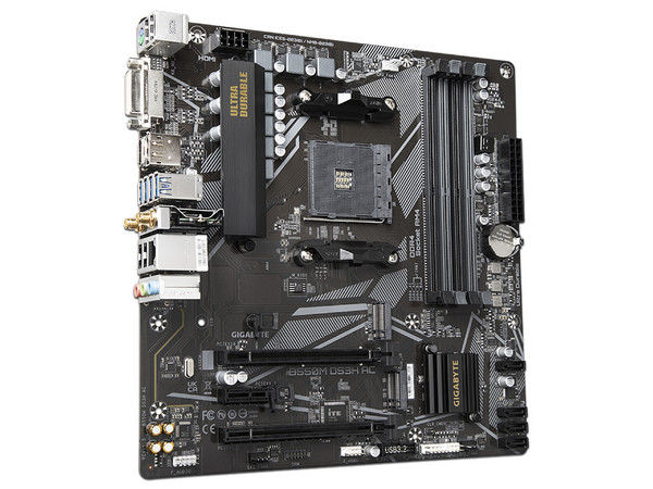 T. Madre GIGABYTE B550M DS3H AC (Rev1.5), Chipset AMD B550,
Segmento: Medio,
Soporta: AMD Ryzen 3ra 4ta y 5ta Generación, Socket AM4,
RAM: DDR4 4733/3200/2133 MHz, 128GB Max,
Audio HD, Red, Wi-Fi 5, USB 3.1, SATA 3.0, M.2,
Micro-ATX, Ptos: 1xPCIEx16