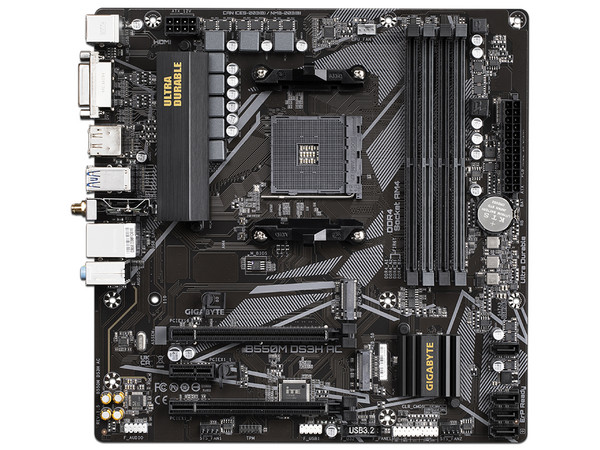 T. Madre GIGABYTE B550M DS3H AC (Rev1.5), Chipset AMD B550,
Segmento: Medio,
Soporta: AMD Ryzen 3ra 4ta y 5ta Generación, Socket AM4,
RAM: DDR4 4733/3200/2133 MHz, 128GB Max,
Audio HD, Red, Wi-Fi 5, USB 3.1, SATA 3.0, M.2,
Micro-ATX, Ptos: 1xPCIEx16