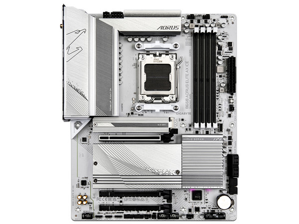 T. Madre GIGABYTE B650 AORUS ELITE AX ICE,
Chipset AMD B650, 
Segmento: Alto,
Soporta: Procesadores AMD Serie 9000, 8000 y 7000, AM5, 
Memoria: DDR5 8000/6600/4400MHz, 192GB Max, 
Wi-Fi 6E, USB-C 3.2, M.2, 
ATX, Ptos: 1xPCIe4.0x16, 2xPCIe3.0x16.