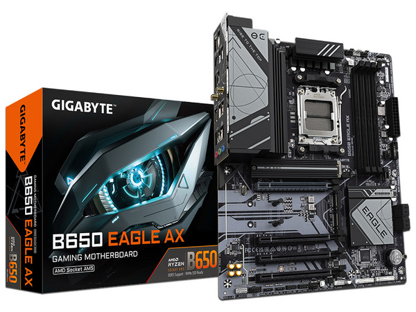 T. Madre Gigabyte B650 EAGLE AX:
Chipset AMD B650,
Segmento: Alto/Gamer,
Soporta Procesador AMD Ryzen 8va y 9na Generación, Socket AM5, 
RAM: DDR5 7600/6200/4800 MHz, 128GB Max, 
Integrado: Audio HD, Red, USB 3.2, M.2, Wi-Fi, ATX, 
Ptos: 1xPCIE4x16