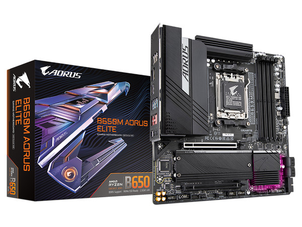T. Madre Gigabyte B650M AORUS ELITE, 
Chipset AMD B650,
Segmento: Alto/Gamer,
Soporta: AMD Ryzen 7ma Generación, Socket AM5,
RAM: DDR5 6600/5200/4400 MHz, 128GB Max,
Audio HD, Red, USB 3.2, SATA 3.0,
ATX, Ptos: 1xPCIE4.0x16.