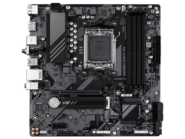 T. Madre GIGABYTE B650M D3HP AX, 
Chipset AMD B650,
Segmento: Alto,
Soporta: AMD Ryzen 7000 Series, Socket AM5,
RAM: DDR5 8000/7800/ 7600, 256GB Max,
Audio HD, Red, USB 3.2, SATA 3.0,
MicroATX, Ptos: 1xPCIE4.0x16, 1xPCIE3.0x1.