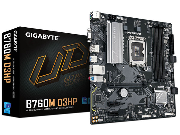 T. Madre Gigabyte B760M D3HP: Chipset Intel B760,
Soporta: Procesadores Intel Core de 13 y 14 Generación, Socket LGA 1700,
Memoria: DDR5 5600/4800/4400MHz, 256GB Máx,
Integrado: AudioHD, Red, USB y SATA 3.0, M.2,
Micro-ATX, Ptos: 1xPCIE4.0x16.