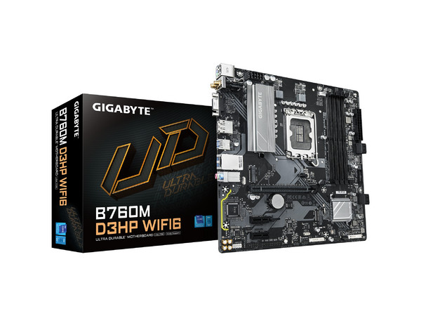 T. Madre Gigabyte B760M D3HP WIFI6:
Chipset Intel B760,
Segmento: Alto,
Soporta: Procesadores Intel Core de 13 y 14 Generación,
Socket LGA 1700,
RAM: DDR5 5333+MHz,128GB Máx,
Wi-Fi 6, AudioHD, Red, USB y SATA 3.0, M.2,
Micro-ATX, Ptos: 1xPCIE4.0x16