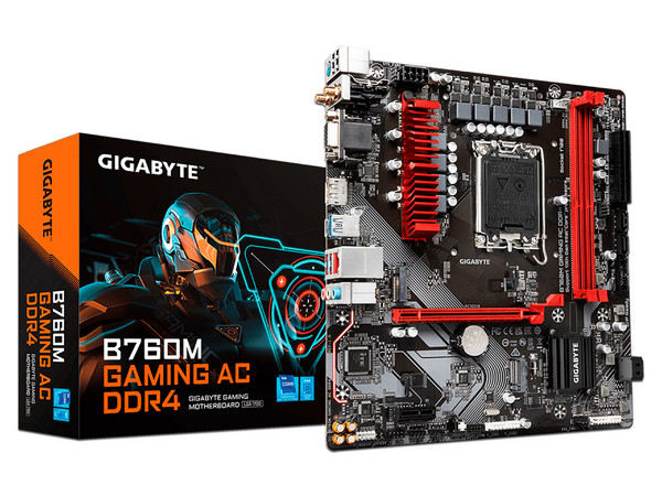 T. Madre GIGABYTE B760M GAMING AC, Chipset Intel B760,
Soporta: Intel 12va y 13va Generación de Socket 1700,
Memoria: DDR4 5333/3600/2133MHz, 64GB Max,
Integrado: AudioHD, Red, WiFi, Bluetooth y SATA 3.0, M.2,
Micro-ATX, Ptos: 1xPCIE4.0x16, 1xPCIE3.0