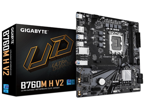 T. Madre Gigabyte B760M H:
Chipset Intel B760,
Segmento: Alto,
Socket LGA 1700,
Soporta: Procesadores Intel Core de 13 y 14 Generación,
Memoria: DDR5 8000/5800/4000MHz, 128GB Máx, 
AudioHD, Red, USB y SATA 3.0, M.2, 
Micro-ATX, Ptos: 1xPCIE4.0x16.