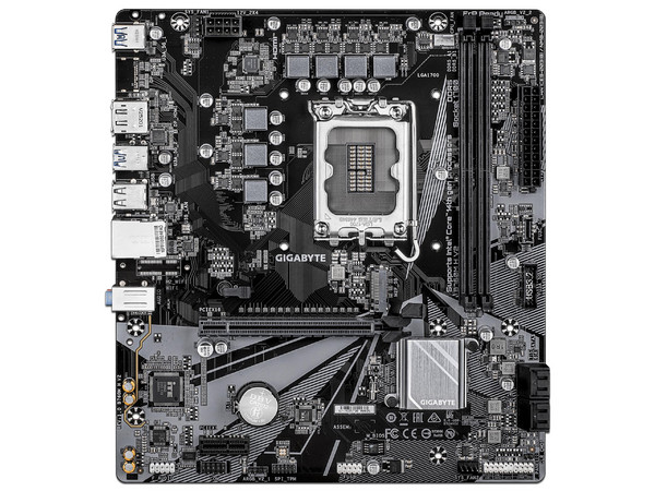 T. Madre Gigabyte B760M H:
Chipset Intel B760,
Segmento: Alto,
Socket LGA 1700,
Soporta: Procesadores Intel Core de 13 y 14 Generación,
Memoria: DDR5 8000/5800/4000MHz, 128GB Máx, 
AudioHD, Red, USB y SATA 3.0, M.2, 
Micro-ATX, Ptos: 1xPCIE4.0x16.