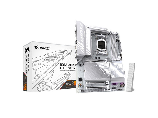 T.Madre Gigabyte AORUS ELITE WIFI7 ICE: Chipset AMD B850, 
Soporta: Procesadores AMD Ryzen de 8va y 9na Generación, AM5, 
Memoria DDR5 7800/6200/4800 MHz, 128GB Max, 
Integrado: Audio HD, Red, Wi-Fi 7, SATA 3.0, 
ATX, Ptos: 1xPCIE5.0x16.