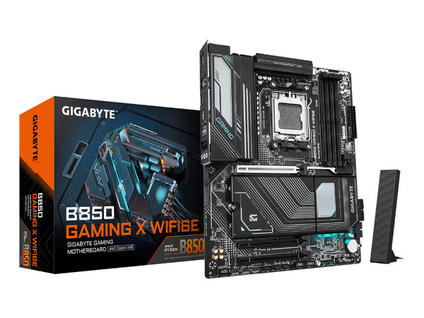T. Madre Gigabyte B850 Gaming X WiFi 6E, 
Chipset B850, 
Segmento: Alto/Gamer,
Soporta: Procesadores AMD Ryzen 9000, 8000 y 7000, Socket AM5, 
Memoria: DDR5 8200 MHz, 
IWi-Fi 6E, Bluetooth 5.3, Audio HD, USB, USB-C, SATA, M.2, 
ATX, PCI Express 5.0