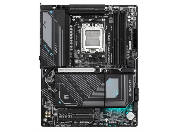 T. Madre Gigabyte B850 Gaming X WiFi 6E, 
Chipset B850, 
Segmento: Alto/Gamer,
Soporta: Procesadores AMD Ryzen 9000, 8000 y 7000, Socket AM5, 
Memoria: DDR5 8200 MHz, 
IWi-Fi 6E, Bluetooth 5.3, Audio HD, USB, USB-C, SATA, M.2, 
ATX, PCI Express 5.0