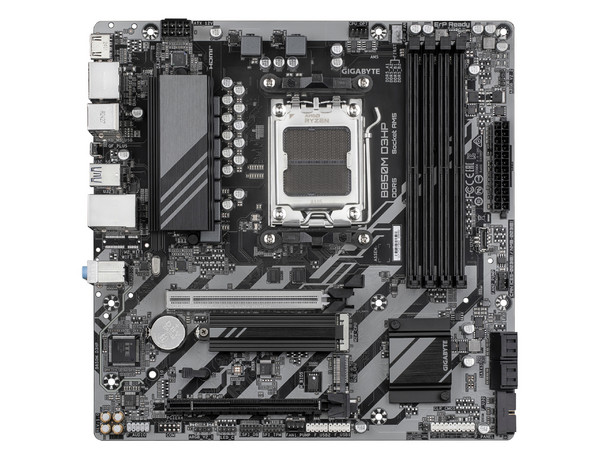 T. Madre GIGABYTE B850M D3HP,
Chipset AMD B850,
Segmento: Alto,
Soporta: Procesadores AMD Serie 9000, Socket AM5,
Memoria: DDR5 8200(OC)/4800MHz, 256GB Max,
Integrado: HDMI 2.1, DisplayPort 1.4, Micro ATX,
1xPCIE5.0x16, 1xPCIE4.0x16, 1xPCIE3.0x16.