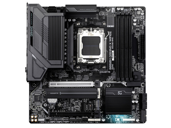 T. Madre Gigabyte B850M GAMING X WIFI6E,
Chipset B850,
Segmento: Alto/Gamer,
Soporta: Procesadores AMD Ryzen 9000, 8000 y 7000,
Socket AM5,
RAM: DDR5 8200MHz hasta 256GB,
Wi-Fi 6E, Bluetooth 5.3, Audio HD, M.2, M-ATX,
PCI Express 5.0.