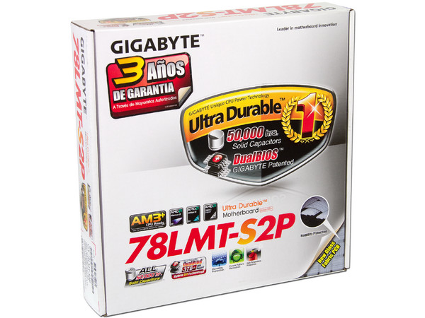 T. Madre Gigabyte 78LMT-S2P, ChipSet AMD 760G,
Soporta: Phenom II, Athlon II y FX de Socket AM3+,
Integrado: Video Radeon HD 3000, Audio HD, Red,
Memoria: DDR3 1333+(O.C.)/1066/800MHz, Max. 8GB,
M-ATX, Ptos: 1xPCIEX16, 1xPCIEX1, 2xPCI