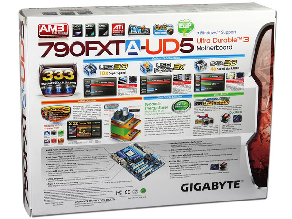 T. Madre Gigabyte GA-790FXTA-UD5, ChipSet AMD 790FX,
Soporta: Phenom II, Socket AM3,
USB 3.0 y Serial ATA 3.0,
Integrado: Audio HD, Red, 
Memoria: DDR3 1866(OC)/1333MHz,
Diseño ATX, Ptos: 3xPCIE