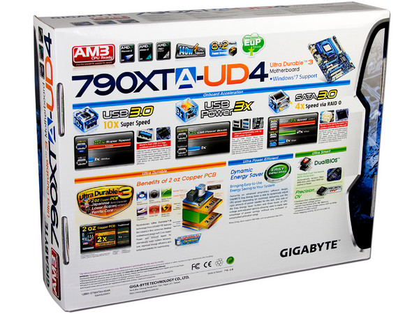 T. Madre Gigabyte GA-790XTA-UD4, ChipSet AMD 790X,
Soporta: Phenom II X3 y X4 de Socket AM3,
USB 3.0 y Serial ATA 3.0,
Memoria: DDR3 1866(OC)/1333/1066 MHz,
ATX, Ptos: 2xPCIEX16, 2xPCIEX1, 3xPCI