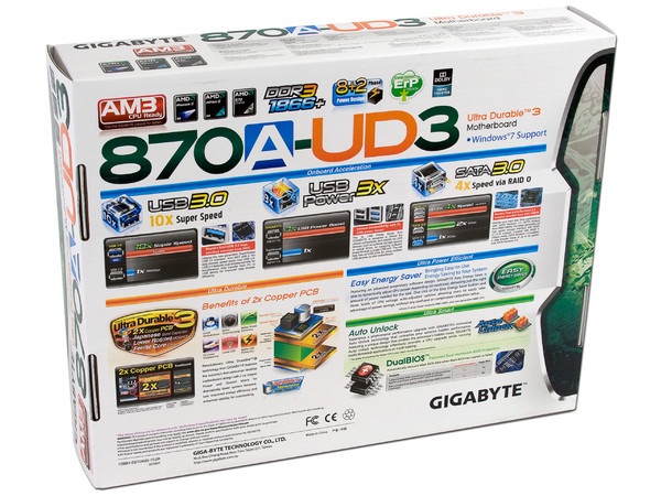 T. Madre Gigabyte GA-A870-UD3, ChipSet AMD 870,
Soporta: Phenom II X6 y X4 de Socket AM3,
Integrado: Audio HD, Red 10/100/1000Mbit,
Memoria: DDR3 2000(OC)/1333/1066 MHz,
Diseño ATX, Ptos: 2xPCIEX16, 2xPCIEX1, 3xPCI