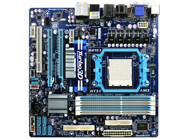T. Madre Gigabyte GA-880GMA-UD2H, ChipSet AMD 880G,
Soporta: Phenom II X4/X6 Socket AM3,
USB 3.0/SATA 3.0
Integrado: Radeon HD4250, Audio HD, Red,
Memoria: DDR3 1800(OC)/1333/1066,
ATX, Ptos: 2xPCIEX16, 1xPCIEX1.
