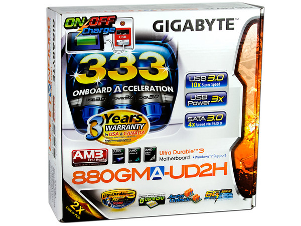 T. Madre Gigabyte GA-880GMA-UD2H, ChipSet AMD 880G,
Soporta: Phenom II X4/X6 Socket AM3,
USB 3.0/SATA 3.0
Integrado: Radeon HD4250, Audio HD, Red,
Memoria: DDR3 1800(OC)/1333/1066,
ATX, Ptos: 2xPCIEX16, 1xPCIEX1.