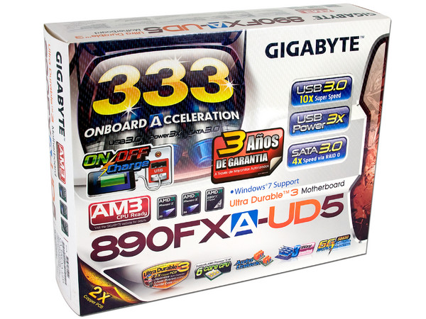 T. Madre Gigabyte GA-890FXA-UD5, ChipSet AMD 890FX,
Soporta: Phenom II X6 y X4 de Socket AM3,
Integrado: Audio HD, Red 10/100/1000 Mbit,
Memoria: 2000(OC)/1333/1066MHz,
Diseño ATX, Ptos: 4xPCIEX16, 2xPCIEX1, 1xPCI 