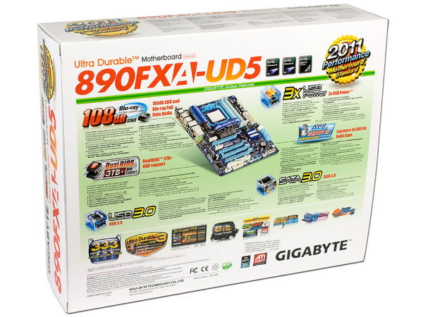 T. Madre Gigabyte GA-890FXA-UD5, ChipSet AMD 890FX,
Soporta: Phenom II X6 y X4 de Socket AM3+,
Integrado: Audio HD, Red 10/100/1000 Mbit,
USB 3.0 y Serial ATA 3.0,
Memoria: DDR3 2000(OC)/1333MHz,
Diseño ATX, Ptos: 4xPCIEX16,2xPCIEx1