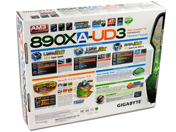 T. Madre Gigabyte GA-890XA-UD3, ChipSet  AMD 790X, 
Soporta: Phenom II X6 y X4 de Socket AM3, 
USB 3.0 y Serial ATA 3.0,, 
Memoria: DDR3 1866(OC)/1333/1066MHz, 
Diseño ATX, Ptos: 2xPCIEX16, 3xPCIEX1, 2xPCI