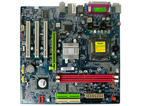 T. Madre Gigabyte GA-8VM800PMD-775-RH, ChipSet VIA,
Soporta: LGA775 Pentium D, Pentium 4, FSB 800/533MHz
Integrado: Audio Realtek, Video, Red 10/100,
Memoria: DDR2 533/400 MHz, 2 Bancos, 2GB Max,
Diseño: Micro ATX, Ptos:1x AGP 8X, 3x PCI