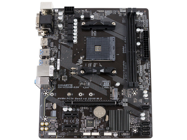 T. Madre Gigabyte GA-A320M-S2H, Chipset AMD A320,
Soporta: AMD Ryzen 3ra, 4ta y 5ta Generación, Socket AM4,
Memoria: DDR4 3200/2933/2133 MHz, 32GB Max,
Integrado: Audio HD, Red, USB 3.0,
SATA 3, M.2,
Micro-ATX, Ptos: 1xPCIE x16
