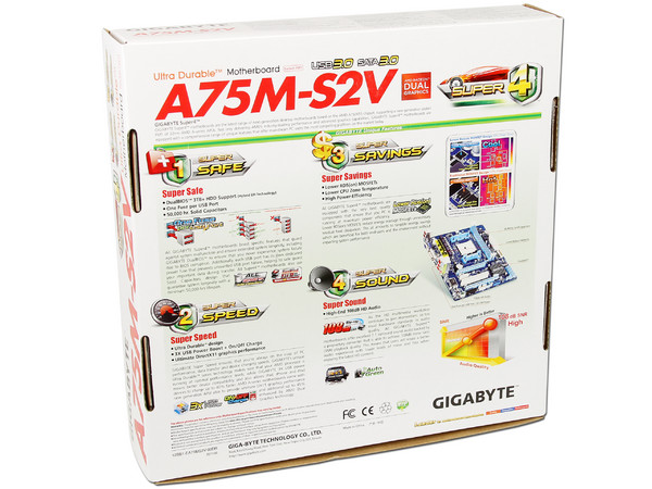 T. Madre Gigabyte GA-A75M-S2V, Chipset AMD A75,
Soporta: AMD A8, A6, A4 y E2 de Socket FM1,
Memoria: DDR3 1866/1600/1333/1066 MHz, 32GB Max,
 USB 3.0 y SATA 3.0
Integrado: Audio HD, Red,
Micro-ATX, Ptos: 2xPCIEX16, 1xPCIEX1, 1PCI.