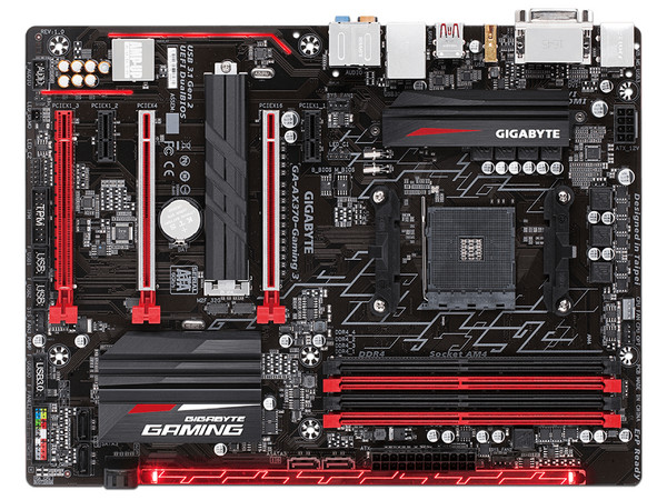 T. Madre Gigabyte GA-AX370-GAMING 3, Chipset AMD x370, 
Soporta: Procesador AMD 7th Gen. A-series / Athlon de Socket AM4, 
Memoria: DDR4 3200(OC)/2400/2133MHz, 64GB Max, 
Integrado: Audio HD, Red, USB 3.1 y SATA 3.0, ATX, 
Ptos: 3xPCIEx16, 2xPCIE2.0x