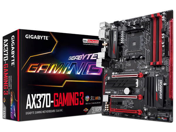 T. Madre Gigabyte GA-AX370-GAMING 3, Chipset AMD x370, 
Soporta: Procesador AMD 7th Gen. A-series / Athlon de Socket AM4, 
Memoria: DDR4 3200(OC)/2400/2133MHz, 64GB Max, 
Integrado: Audio HD, Red, USB 3.1 y SATA 3.0, ATX, 
Ptos: 3xPCIEx16, 2xPCIE2.0x