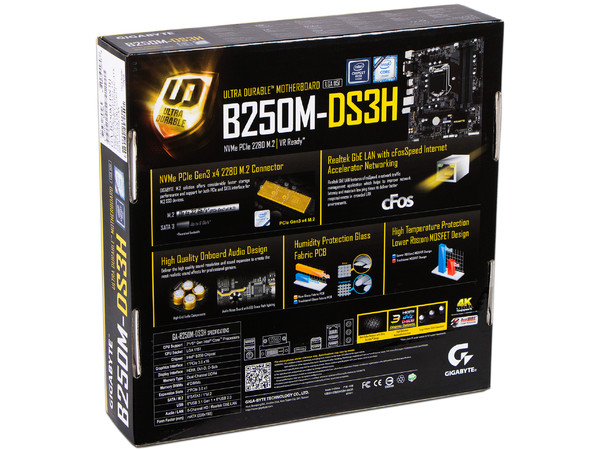 T. Madre Gigabyte GA-B250M-DS3H, ChipSet Intel B250,
Soporta: Core i7/i5/i3/Pentium de Socket 1151,
Memoria: DDR4 2133 MHz, 64GB Max,
Integrado: Audio HD, Red,
USB 3.0 y SATA 3.0,
Micro ATX, Ptos: 1xPCIEX16, 2xPCIEX1