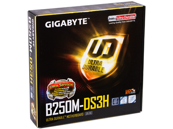 T. Madre Gigabyte GA-B250M-DS3H, ChipSet Intel B250,
Soporta: Core i7/i5/i3/Pentium de Socket 1151,
Memoria: DDR4 2133 MHz, 64GB Max,
Integrado: Audio HD, Red,
USB 3.0 y SATA 3.0,
Micro ATX, Ptos: 1xPCIEX16, 2xPCIEX1