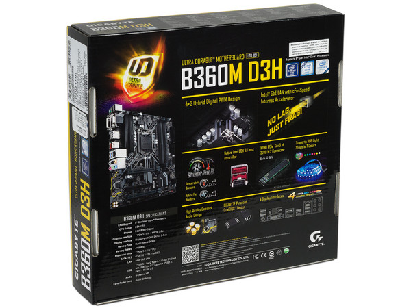 T. Madre GIGABYTE B360M D3H, Chipset Intel B360,
Soporta: Core i7 / i5 / i3 de 8va Gen., Socket 1151,
Memoria: DDR4 2666/2400/2133 MHz, 64GB Max,
Integrado: Audio HD, Red,
USB 3.1 y SATA 3.0, M.2,
MicroATX, Ptos: 2xPCIEx16, 2xPCIEx1
