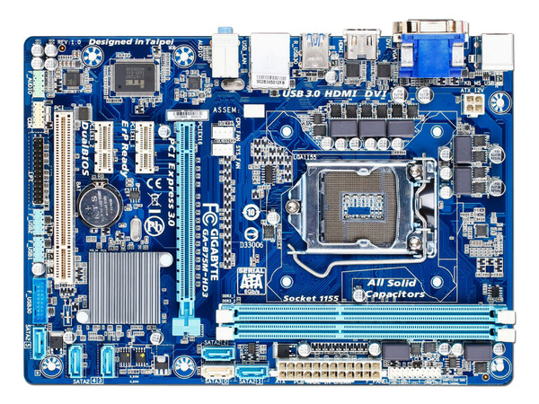 T. Madre Gigabyte GA-B75M-HD3, ChipSet Intel B75 Exp.,
Soporta: Core i7/i5/i3/Pentium/Celeron de Socket 1155,
Memoria: 2200(OC)/1600/1333/1066 MHz, 16GB Max,
Integrado: Audio HD, Red 10/100/1000,
Micro-ATX, Ptos: 1xPCIE 3.0x16, 2xPCIEx1, 1xPCI.
