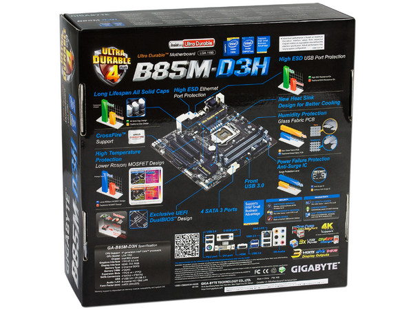 T. Madre Gigabyte B85M-D3H Chipset Intel B85 Exp.,
Soporta: Core i7/i5/i3 de Socket 1150,
Memoria: DDR3 1600/1333 MHz 32GB Max,
Integrado: Audio HD, Red,
USB 3.0 y SATA 3.0,
Micro-ATX, Ptos: 2xPCIEx16, 2xPCI.