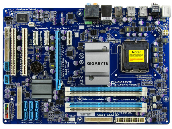 T. Madre GIGABYTE GA-EP43T-USB3, ChipSet Intel P43 Exp,
Soporta: Core 2 Quad, Core 2 Duo, 800/1066/1333MHz,
Integrado: Audio HD, Red 10/100/1000 Mbit,
Memoria: DDR3 1600/1333/Mhz, 4 Bancos, 16GBMax,
Diseño: ATX, Ptos: 1xPCEx16, 3xPCEx1, 2xPCI