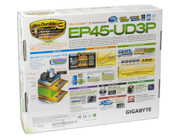 T. Madre Gigabyte GA-EP45-UD3P, ChipSet  Intel P45 Exp.,
Soporta: Extreme, Core2 Quad, Core2 Duo, 1066/1333/1600MHz,
Integrado: Audio Realtek ALC889A, Red 10/100/1000Mbit,
Memoria: DDR2 1066/1366+Mhz, Max.16GB, Diseño ATX,
Ptos: 2xPCIEX16, 3xPCIEX1